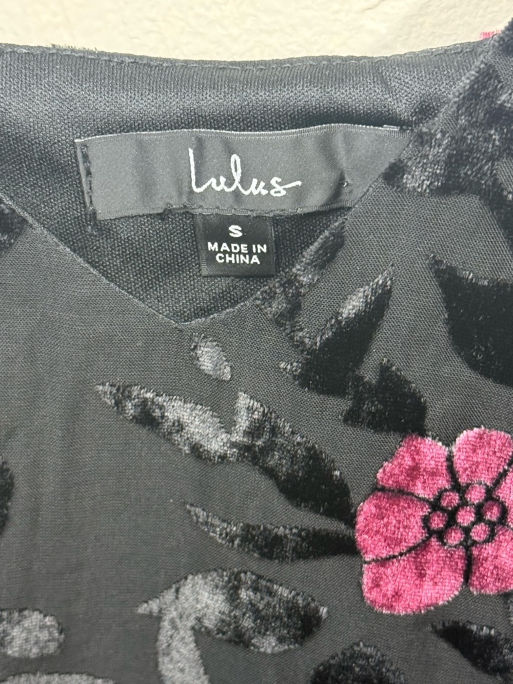 Lulu's Asymmetrical Velvet Floral Dress, Black and Plum - Picture 4 of 9